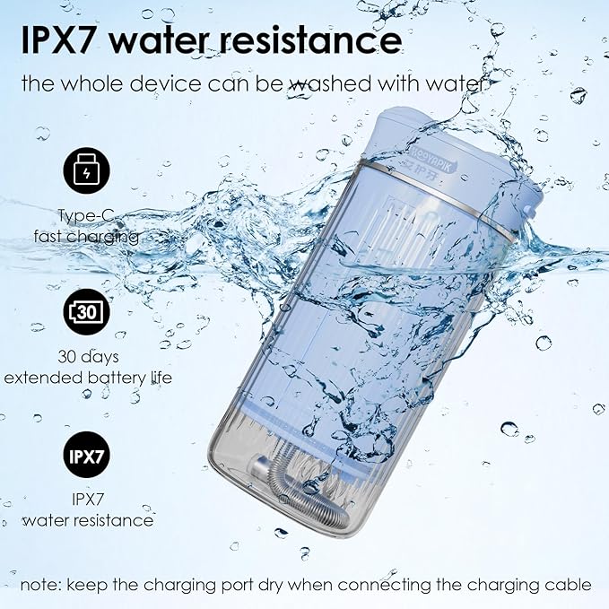 Portable Mini Water Flosser 225ML Long-Lasting Endurance Travel Cordless Oral Irrigator for Gum Care/Implants/Braces (Blue(8Tips))