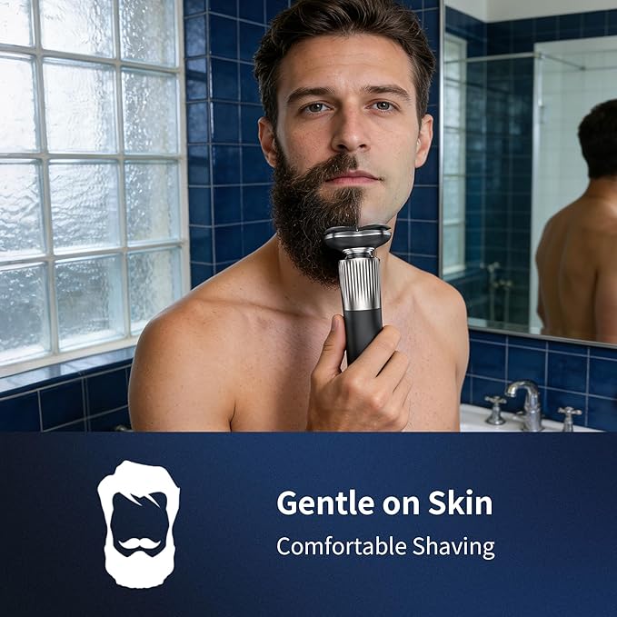 Electric Razor for Men 8011 Series, 4D Floating Rotary Head, IPX7 Waterproof Wet & Dry Use, USB-C Fast Charge, 90Min Runtime, Hypoallergenic Blades, Portable Travel Grooming Kit