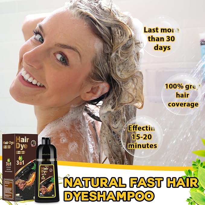 Hair Dye Shampoo 3 in 1 for Gray Hair, Herbal Ingredients Natural Shampoo Hair Dye for Women Men (Chestnut Brown)