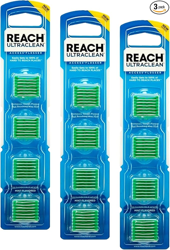 Listerine Ultraclean Access Flossers Disposable Heads Fresh Mint Crystals 28 Each (Pack of 3)