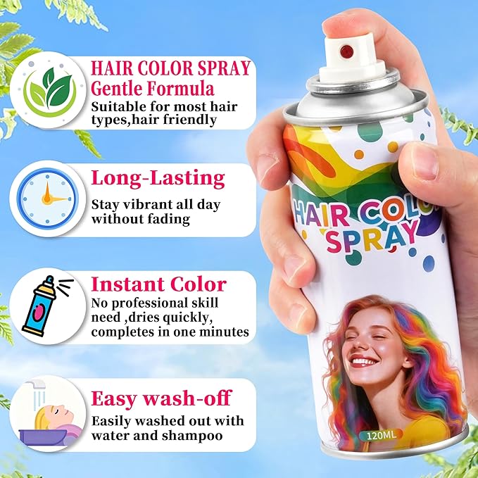 Gray hair spray,Hair spray temporary for Women Kids Men, Washable Temporary Hair Dye Spray，Spray hair color Non-Sticky，For Christmas Party, Halloween Crazy Hair Day,Cosplay Party (Gray, 4.06 oz)