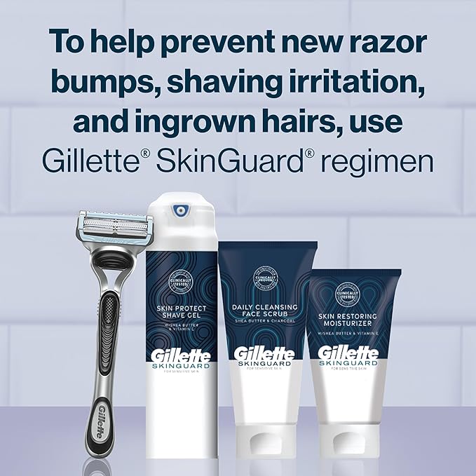 Gillette SkinGuard Razors, 1 Gillette Razor, 4 Razor Blade Refills, Designed for Men with Skin Irritation, Razor Bumps, and Sensitive Skin