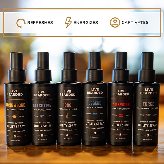 Live Bearded Utility Spray - All Purpose Cologne with Natural Fragrance - Made in the USA - 3.4 fl oz Bottle | Executive Scent - Cedar, Vanilla