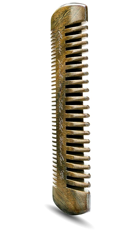 Sandalwood Beard Comb for Men - Handmade Premium Wooden Beard & Mustache Comb - Fine & Wide Tooth - Travel Pocket Size - Beard Grooming Kit for Men in PU Leather Case by Hunter Jack
