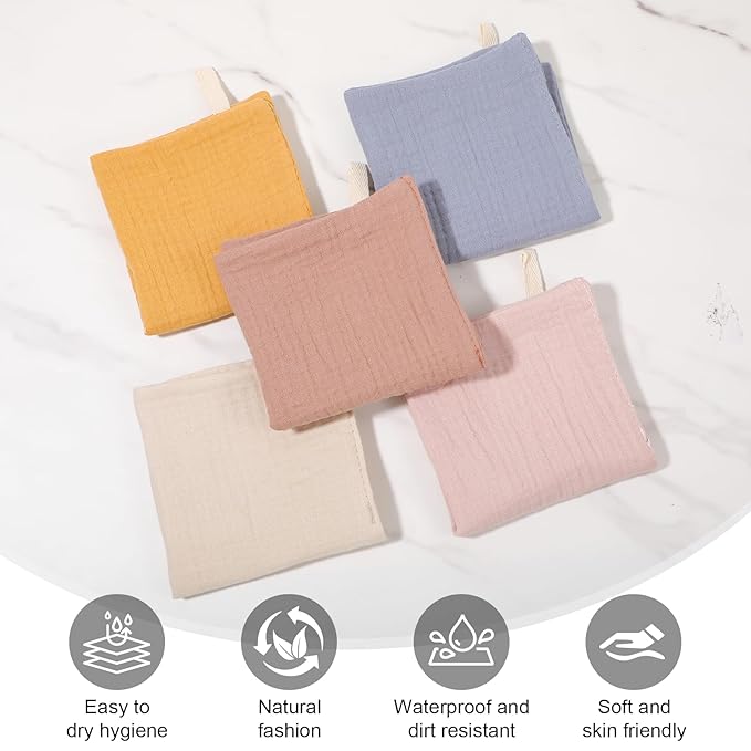 5 Pack Face Cloths Makeup Remover Cloth Cotton Wash Cloth Soft Muslin Washcloths Breathable Reusable Facial Towels for Skin Care Daily Absorbent Cleaning Travel Women Men Adults