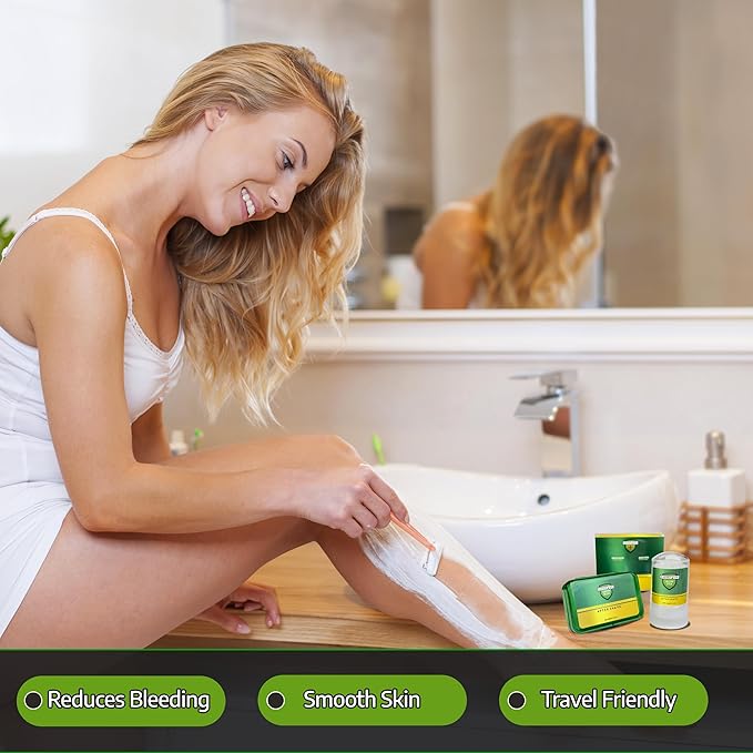 Natural Alum Block Aftershave Care - 3.5 oz / 100g, Shaving Essential for Men - Skin Soothing Styptic Green Blok - Prevents Razor Nicks - Post Shave with Portable Travel Case – Combo Pack