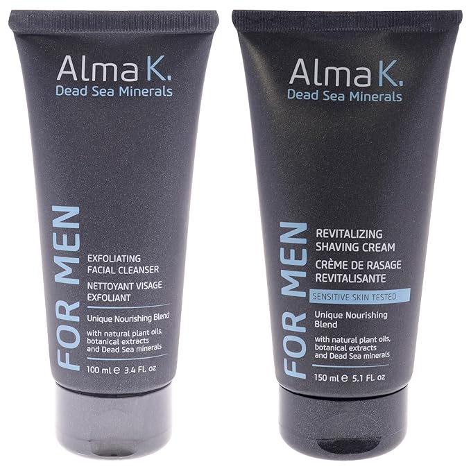 Exfoliating Facial Cleanser and Revitalizing Shaving Cream Kit by Alma K for Men - 2 Pc Kit 3.4oz Cleanser, 5.1 Shave Cream