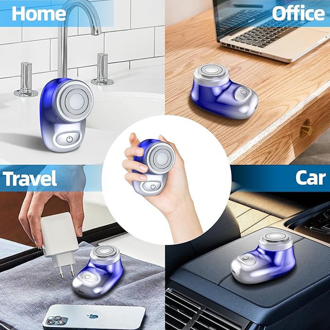 Mini Electric Shaver, Pocket Size Electric Shaver for Men Women, Rechargeable Easy One-Button, Portable Powerful Waterproof Razor for Travel Office Business Trip (2Pack)
