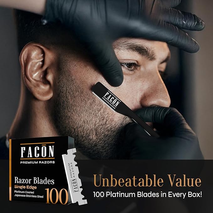 Facón Straight Razors for Men - Professional Barber Straight Edge Razor Kit with 100 Blades, Wooden Stainless Steel Barbero Shaver for a Smooth & Precise Shave, Premium Barber Razor for Men's Shaving