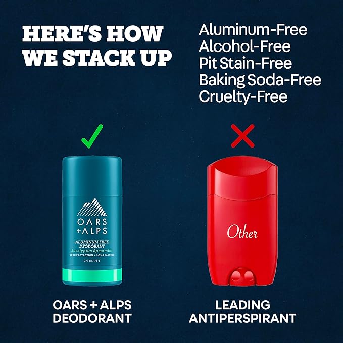 Oars + Alps Deodorant for Men & Women, Aluminum Free Deodorant for Men, Clean Ingredients, Vegan, Long Lasting, Odor Protection, Eucalyptus Spearmint, 3pk
