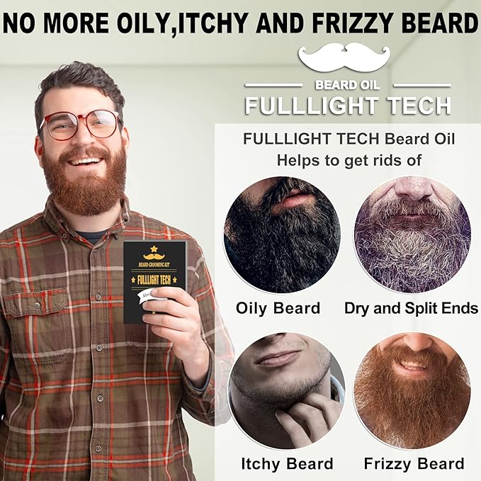 FULLLIGHT TECH 2 Pack Beard Oil for Men Growth 100% Natural Argan Oil,Jojoba Oil Leave in Conditioner Softener for Mustache Grooming Moisturizing