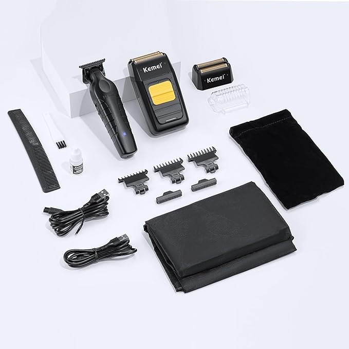 KEMEI Professional Hair Trimmer for Men Cordless, Foil Shaver with Replacement Heads & Nets, Zero Gapped Hair Clippers with T Blade, Electric Head Shavers for Bald Men, KM 2299, KM 1102