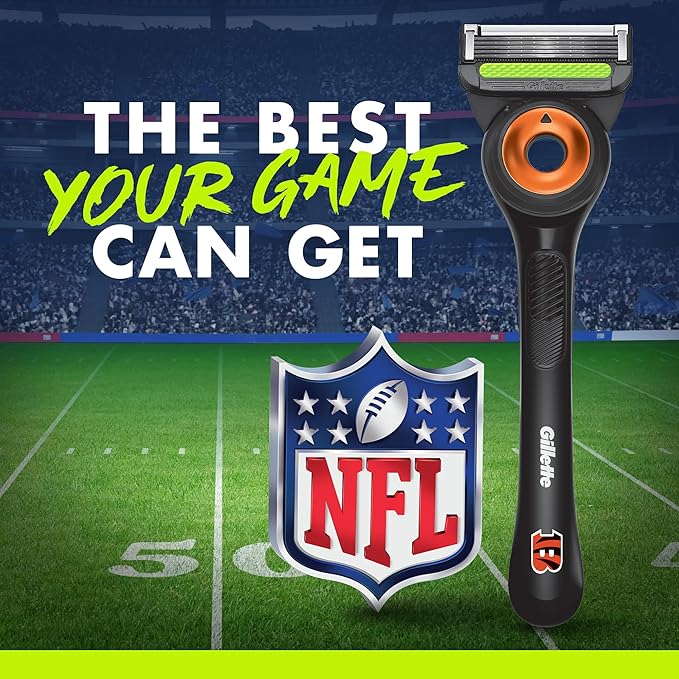 Gillette Labs Special NFL Bengals Edition Shaving Razor for Men - 1 Handle, 4 Razor Blade Refills & Magnetic Stand, Holiday Gifts for Men, GilletteLabs with Exfoliating Bar