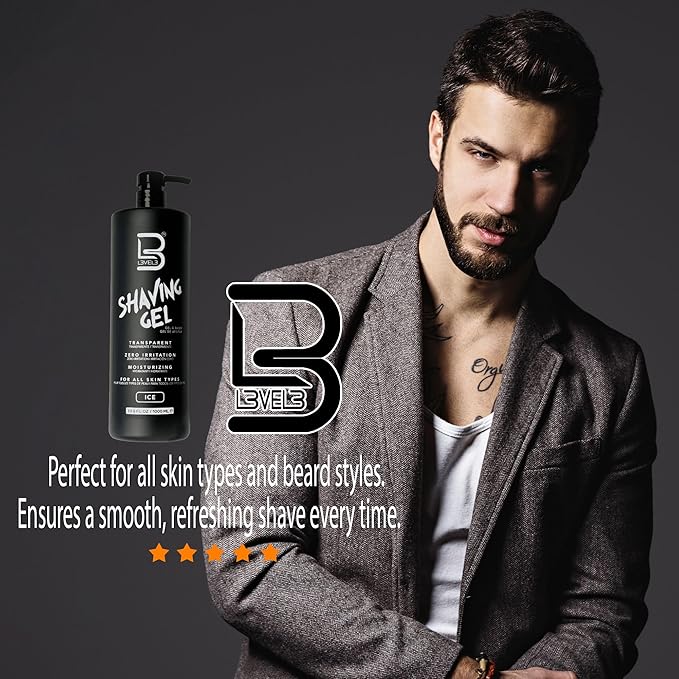 L3 - Level 3 Shaving Gel - Straight Razor Shave Gel - Non-Irritating - Refreshing Smell - No Hot Towel Necessary - Level Three Razor Gel (Ice - Large)