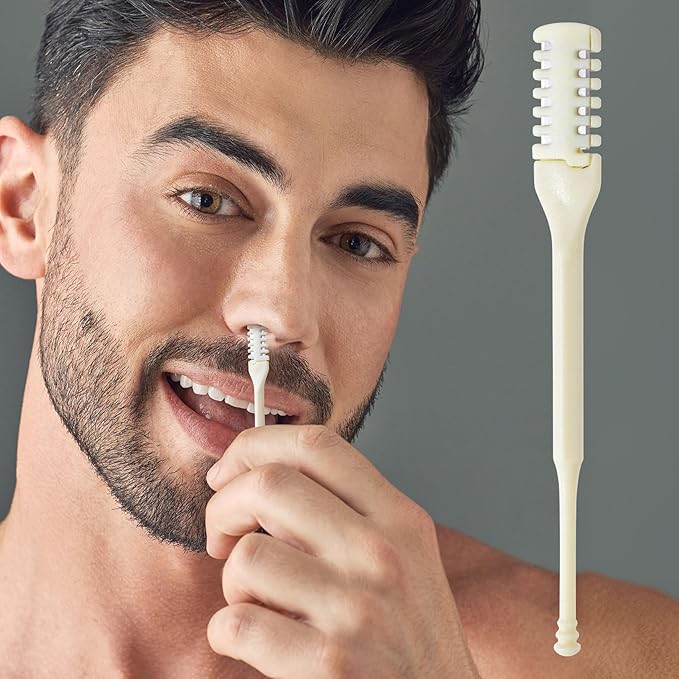 4pcs Manual Nasal Hair Cutter, 2-in-1 360° Rotating Nose Hair Trimmer, Portable Dual-Sided Blade Knife Nostril Cleaning Tool for Traveling or Daily Care- Light Yellow