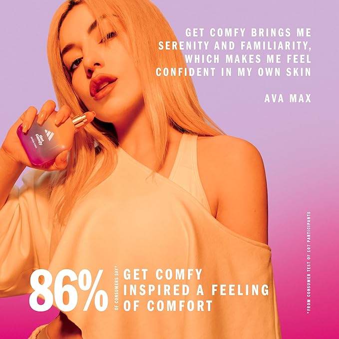 Adidas Vibes Get Comfy Eau de Parfum 1.6 fl oz (Pack of 1), Notes of Amber Floral, Mandarin, and Vanilla, Unisex Fragrance, Long Lasting, Sporty Fragrance, Travel Size