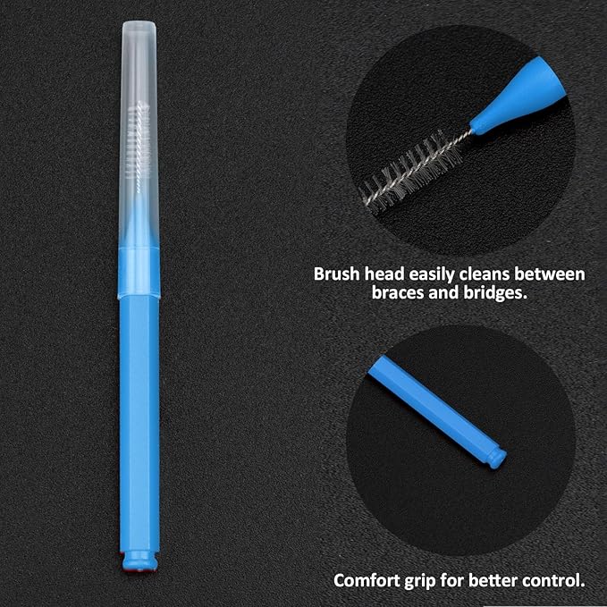 Patelai 100 Pieces Braces Brush for Cleaner Interdental Brush Toothpick Dental Tooth Flossing Head Oral Dental Hygiene Flosser Toothpick Cleaners Tooth Tool(Blue, Grey,Mixed Sizes)