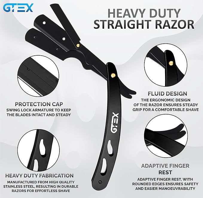 2 Straight Razor For Men (Yellow Black), 100 GTEX Premium Blades (Japanese Steel) - 2Pack Straight Edge With 100 Platinum Blades - Navajas Para Barbero - Barber For Men, Beard