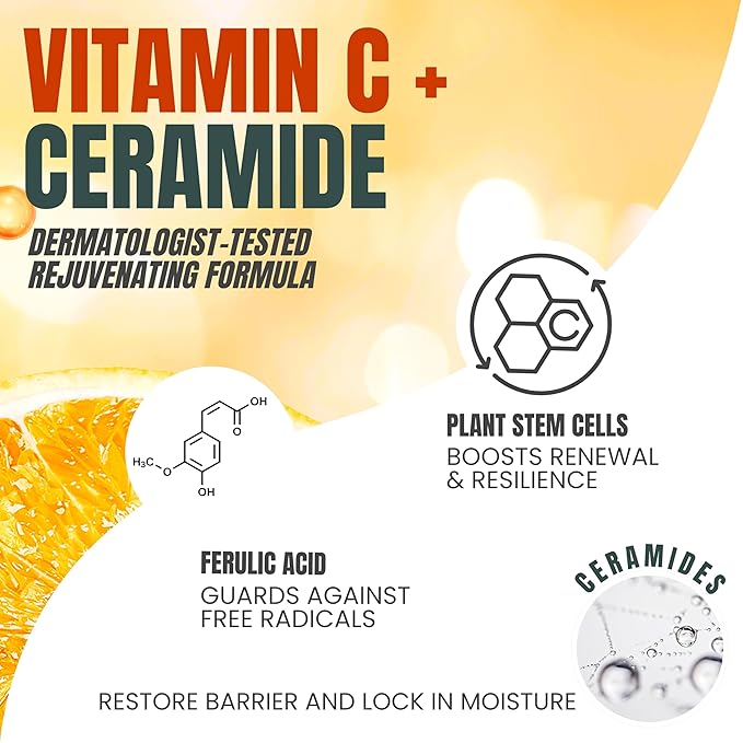 Alozera Vitamin C Body Lotion with Ceramides & Stem Cells, Anti-Aging Moisturizing Body Cream for Noticeably Brightening & Visibly Even Skin Tone, Lightweight, Fragrance Free, 16.9 oz