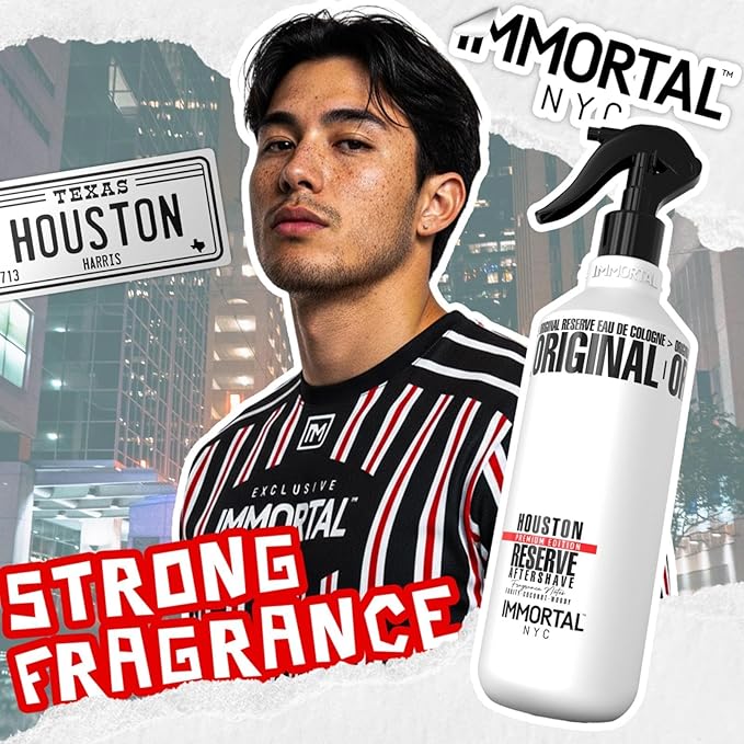 Immortal NYC Reserve Houston, Aftershave Spray Body/Face Men's Cologne, 13.5 oz / 400 ml, Barbers, Softens Skin, Refreshes, Revitalizes and Relieves Face and Skin, Moisturizing Formula After Shaving