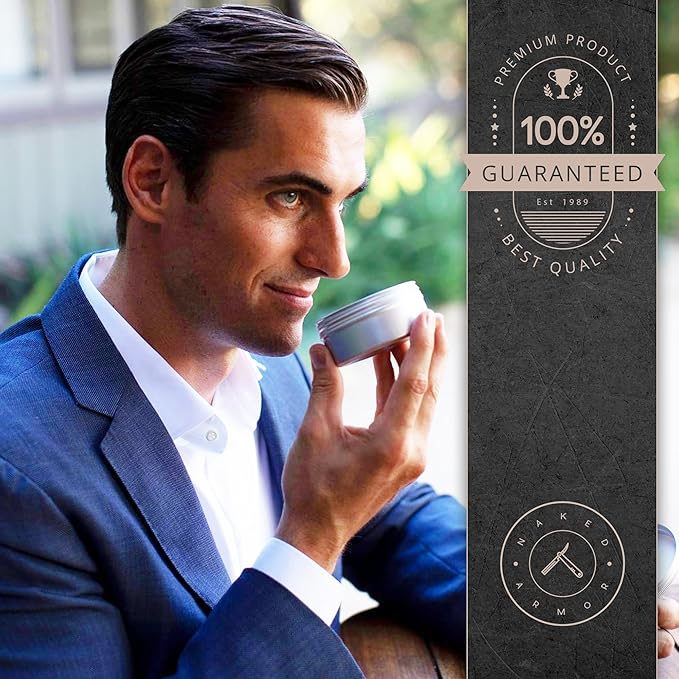 Naked Armor Organic Shave Soap for Men - Large 7oz Shaving Soap Tin for Sensitive Skin & Wet Shaving - Handmade with Shea Butter & Essential Oils - Rich Creamy Lather (Tobacco)