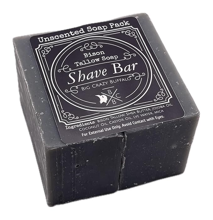 Big Crazy Buffalo Bison Tallow Buff Shave Bar, Unscented, (2 pack) - Razor Friendly, Moisturizing, Glides, Soothes, and Naturally Derived - No Dyes, Chemicals, Fragrances, Preservatives