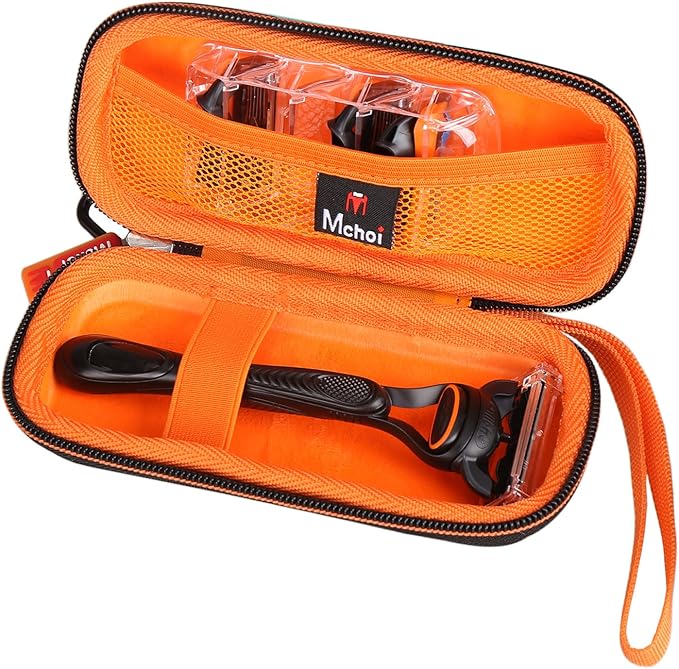 Mchoi Hard Carrying Case Fits for Gillette Fusion5 Men’s Razor & Proglide Shield Men's Razor, Case Only (Black, Orange)