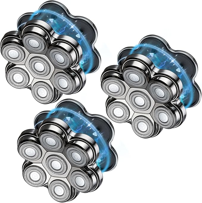Magnetic Head Shaver Replacement Heads 7 Double Ring Waterproof Rotary Razor Blades for Bald Men Compatible with Freebird wyklaus shpavver (Silver3)