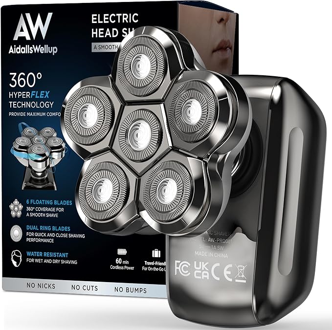 Electric Head Shaver for Bald Men: Waterproof Cordless Electric Razor for Bald Head & Hair Shaving - Close Shave, Skin-Friendly, 360° Full Coverage & Effortless Control, Easy to Clean, Wet & Dry Use