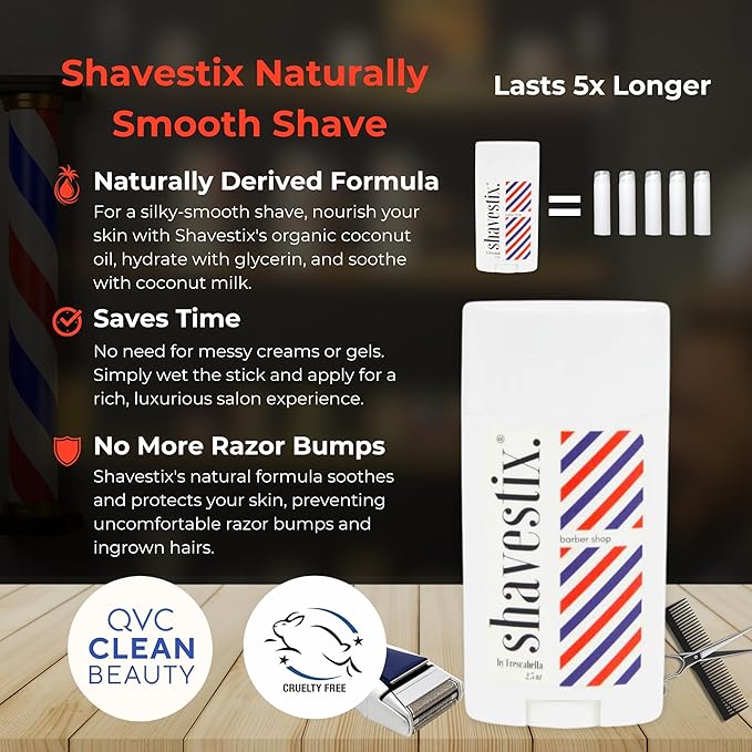 Travel Size Shaving Cream Stick 2.75 Oz | Barber Shop - Shaver Friendly Mens Hair Removal Cream Bar | Shavestix Shave Stick Sub Foam, Gel, Soap