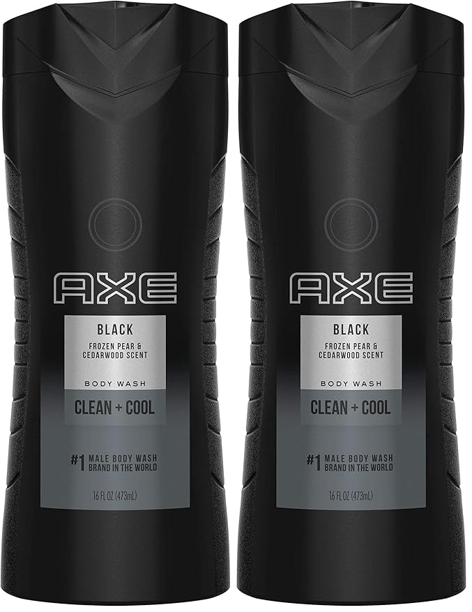 AXE Body Wash 12h Refreshing Scent Cleanser Black Frozen Pear and Cedarwood Men's Body Wash with 100 percent Plant-Based Moisturizers 16 oz (Pack of 2)