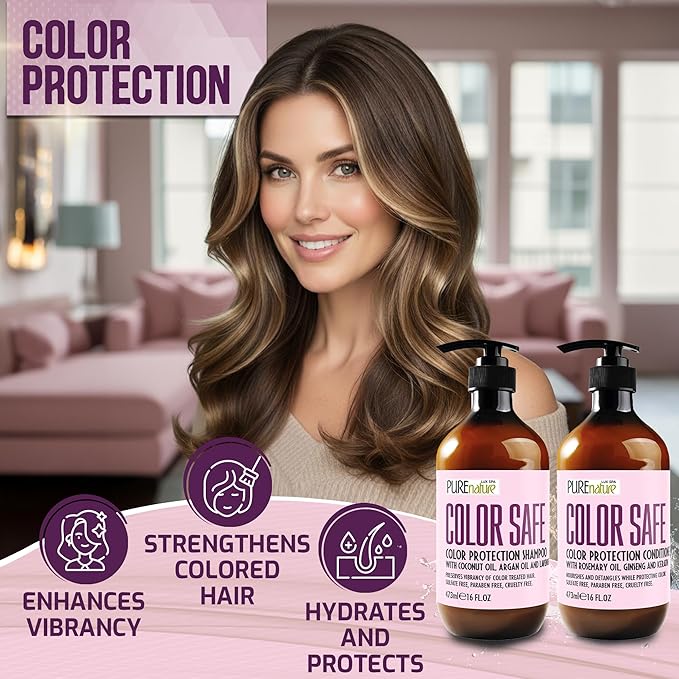 Color Safe Shampoo and Conditioner Set - Sulfate Free and Paraben Free for Protecting Treated, Dyed, and Colored Hair - Professional Salon Care for Women and Men - 16 Fl Oz (Set of 2)