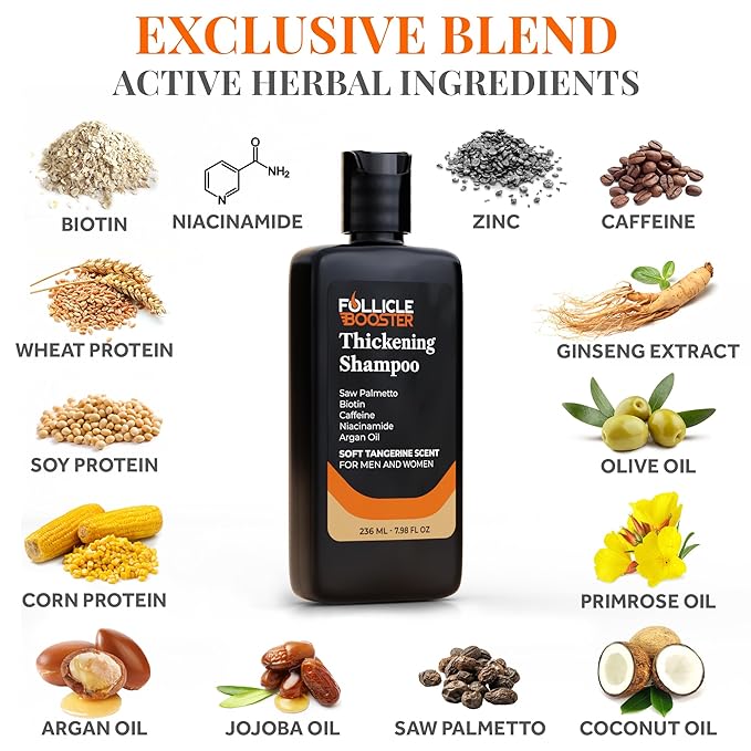 Biotin Hair Growth Shampoo for Men and Women - Thickening Treatment for Thinning Hair - Natural and Vegan DHT Blocker for Hair Loss - Caffeine, Saw Palmetto, Niacin, Argan Oil