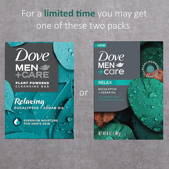 DOVE MEN + CARE Plant-Based with Eucalyptus and Moisture for men`s skin,5 Ounce,(Pack of 8)