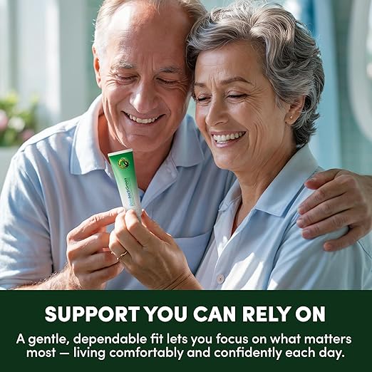 Denttach Green Denture Adhesive, Petroleum Free Olive Oil Based Denture Cream for Full and Partial Dentures, All Day Secure Hold Premium Denture Glue, Zinc Free, 2.4 Ounce
