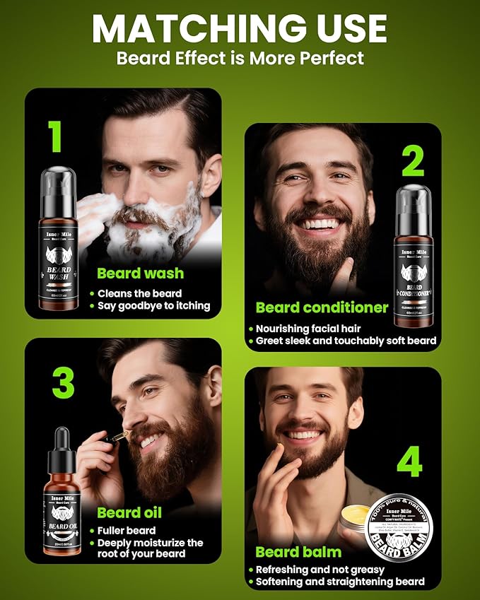 Comfy Mate Beard Kit for Men Grooming and Care: with Beard Shampoo & Conditioner Oil and Balm Brush Comb Scissors, Father's Day - Christmas - Birthday Gifts for Men Stocking Stuffers for Him Husband