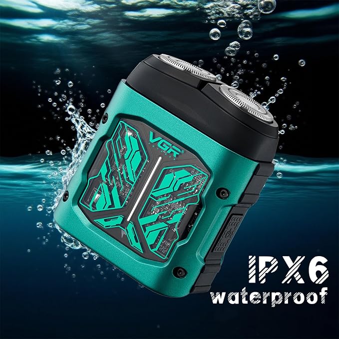 VGR 344 Mini Electric Shaver - USB Rechargeable Dual-Ring Rotary Razor, Portable IPX6 Wet/Dry Waterproof Face Shavers for Men, 8000 RPM Travel Electric Razor with Magnetic Cutter, Green
