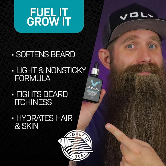 VOLT Lube Beard Oil - Natural Vegan Formula with Jojoba & Argan Oil, 1 Oz (30ml) Glass Bottle, Buffalo Chip Scent