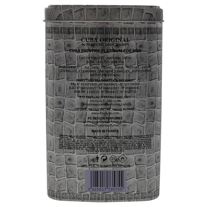 Cuba Original by Parfums Des Champs Prestige Platinum by Cuba, 3 oz Eau De Toilette Spray for Men (CUBPRPM0009002)