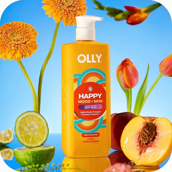 OLLY Exfoliating Body Wash Happy Mood + Skin jojoba beads, pineapple enzymes & vitamin C to exfoliate and reveal softer, glowing skin 17 Fl Oz