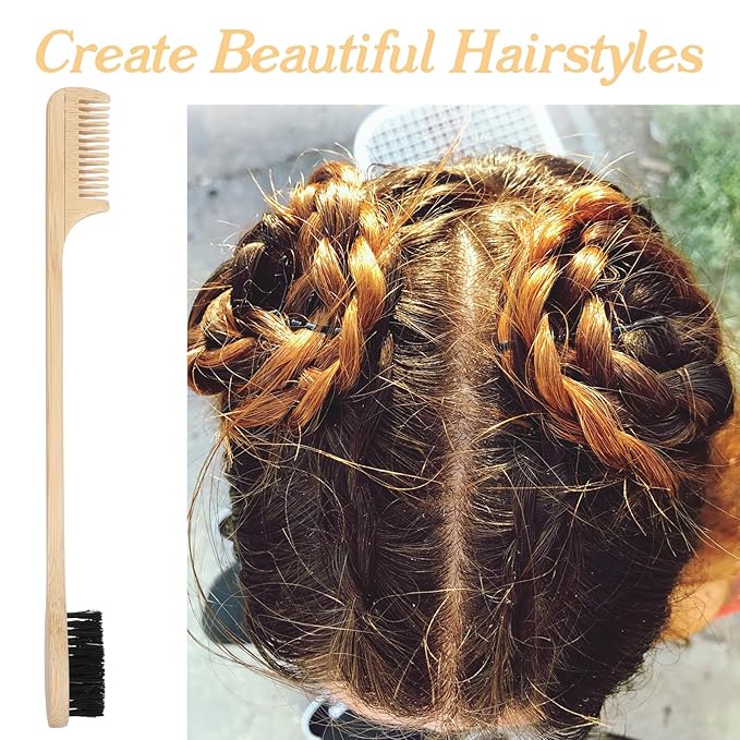3 Pieces 2-in-1 Moustache Beard Edge Brush, Bamboo Wood Comb, Eyebrow Hair Tool, Gentle Control, Double Sided Design