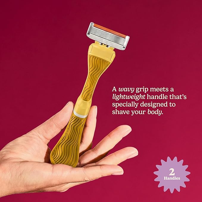 Dollar Shave Club for Women | Yellow Wavy Grip Handle 2 Pack | Lightweight, Ergonomic Handles for Every Curve, Corner, and Tricky Spot | Razors for Women, Womens Razors for Shaving