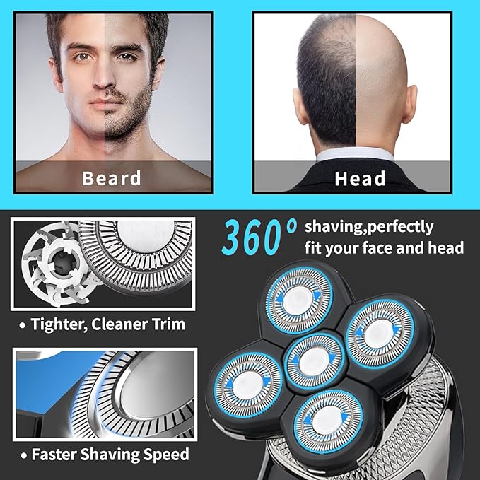 2Pcs Shaver Replacement Blades Head Shaver, Universal 5 Blades Shaver Replacement Heads for Electric Razor Shaver Head, 2 Cleaning Brush