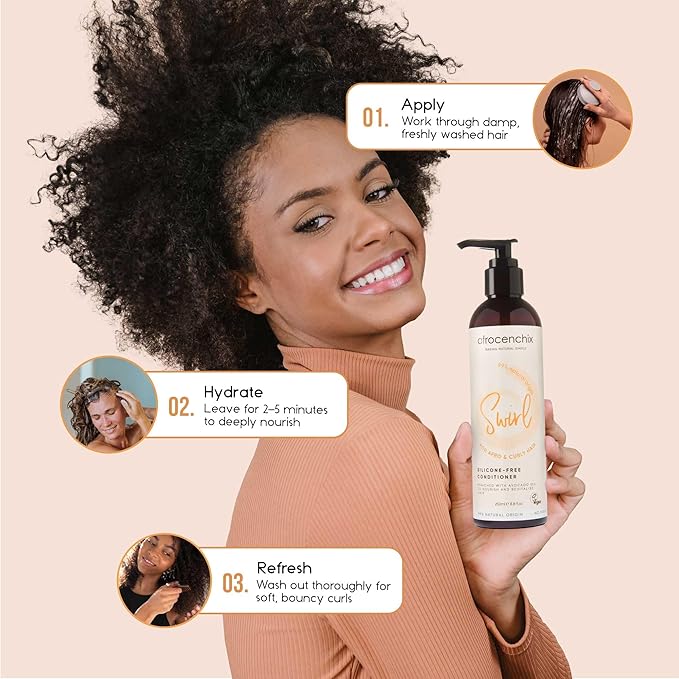 Swirl – Silicone Free Shea Conditioner for Afro & Curly Hair – Moisturizes, Repairs & Strengthens – Prevents Breakage, Detangles – Vegan Hair Care for Men & Women – 250ml (8.8oz)