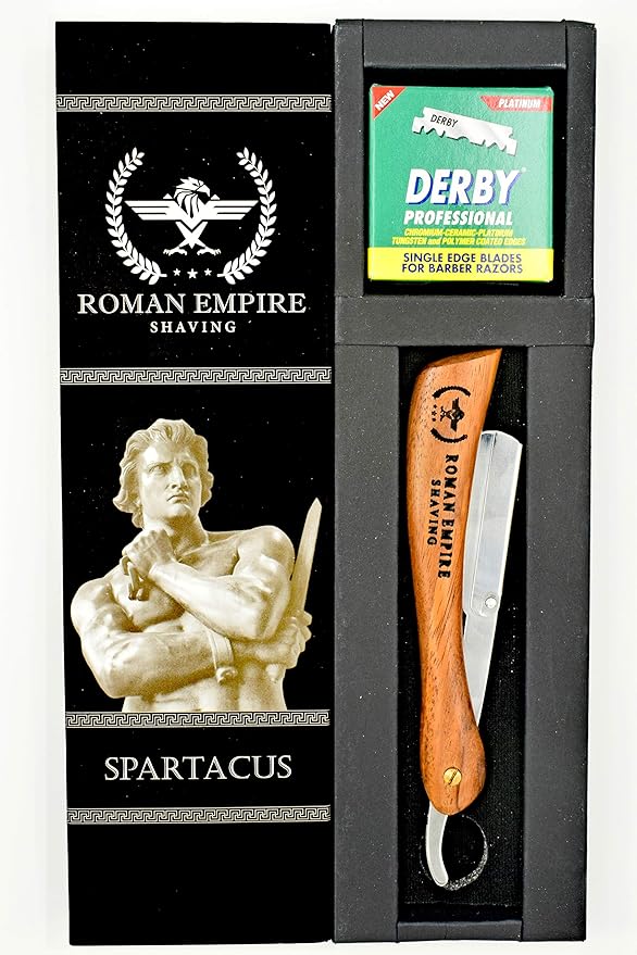 Roman Empire Shaving Spartacus Straight Razor for Professional Barber with 100 Derby Professional Blades