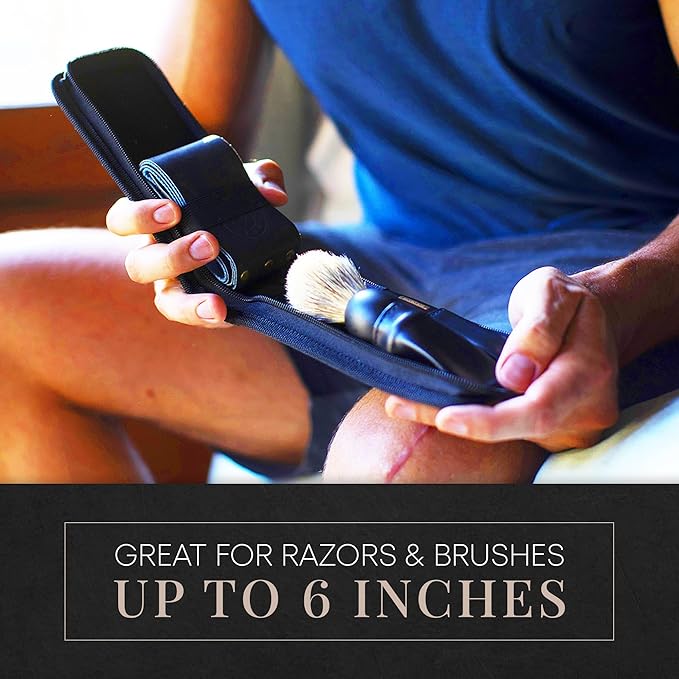 Razor Travel Case - Safety Razor Case, Straight Razor Case, Disposable Razor Case, Elegant Travel Razor Case For Your Razor & Brush, Keeps Razor & Brush Clean, Travel In Style, Great Gift (Black)
