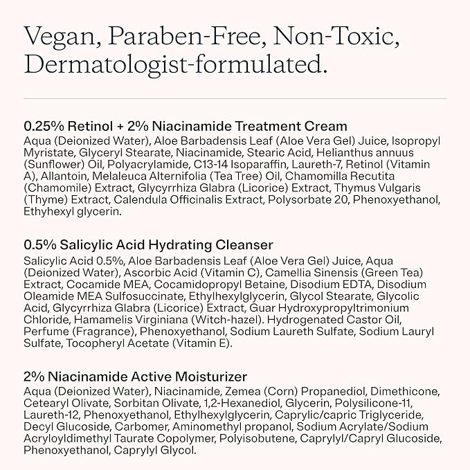 MDacne 3 Step Retinol Acne Kit – 0.25% Retinol Cream, Salicylic Acid Cleanser, Niacinamide Moisturizer – Plant-Based Kit for Hormonal Acne, Blemishes, Wrinkles – 30 Day Complete Care
