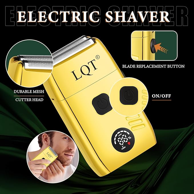 Hair Clippers for Men, 3-Piece Professional Grooming Kit Includes Hair Clipper, LED Power Display,Detail Trimmer and foil Shaver, Complete Cordless Set for Home Barber Use (Gold)