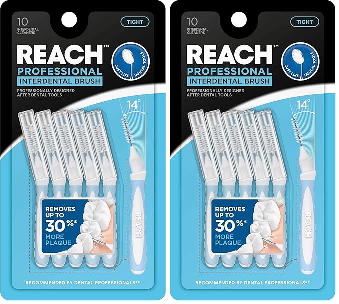 Reach Interdental Brush Tight 1.0mm | Removes up to 30% More Plaque | Special Designed for Gum Protection, PFAS Free | 10 Brushes (Pack of 2)