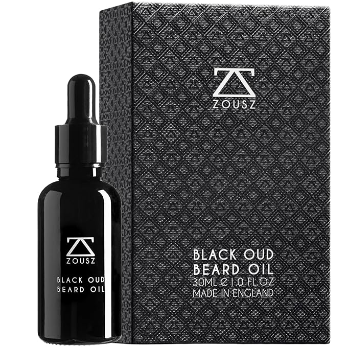 ZOUSZ Black Oud Beard Oil for Men – Natural Beard Growth Oil with Argan & Avocado Oils – Sandalwood Scent – Softens, Strengthens & Conditions Facial Hair – 30ml Bottle